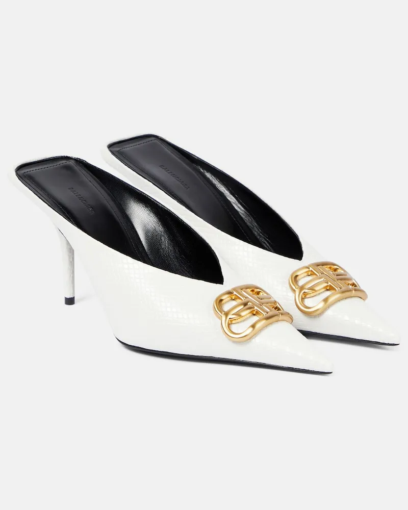 Balenciaga Mules Square Knife BB in pelle Bianco