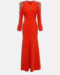 Jenny Packham Abito lungo Kay in crêpe con decorazione Rosso