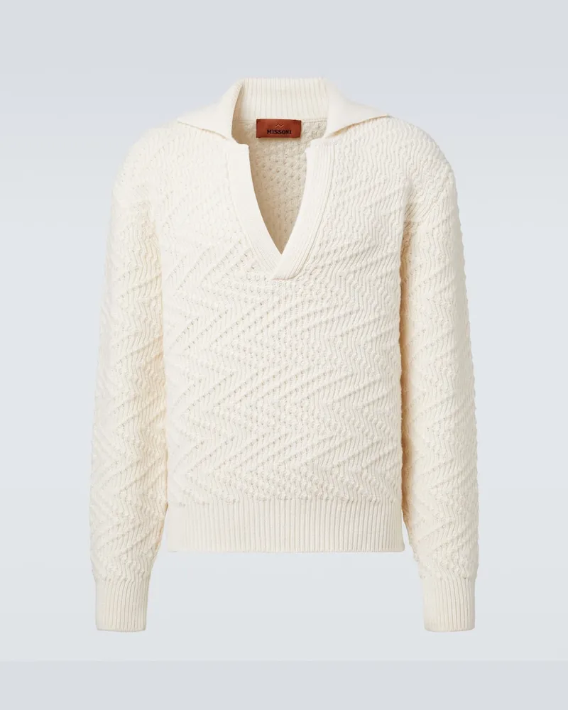 Missoni Pullover polo in misto lana a zig zag Bianco