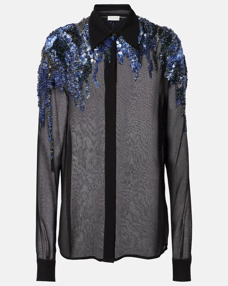 Dries van Noten Blusa in chiffon con paillettes Nero