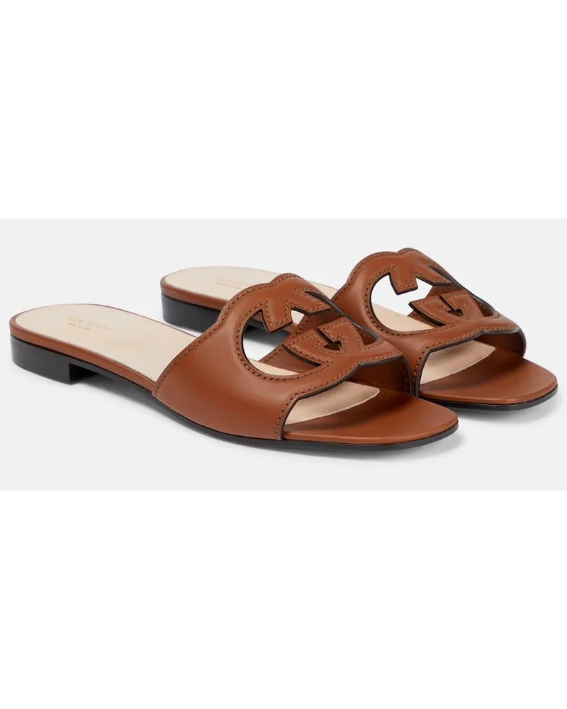 Gucci Sandali Interlocking G in pelle Marrone