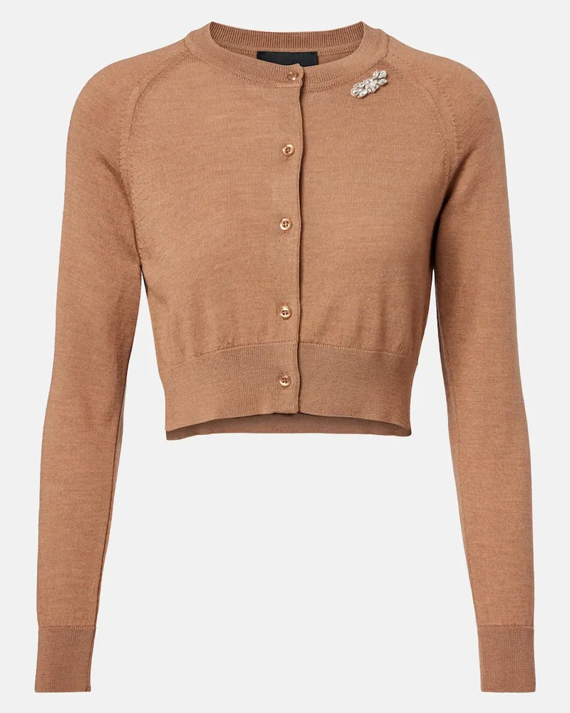 Simone Rocha Cardigan cropped in lana e seta con cristalli Beige