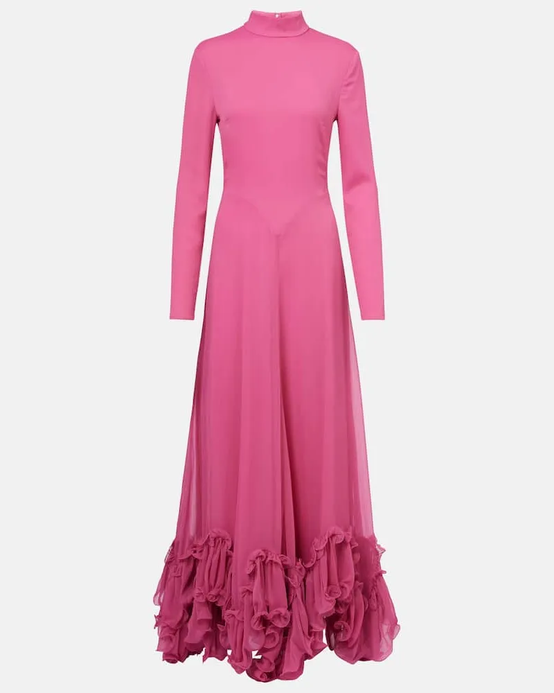 ROTATE Birger Christensen Abito lungo in chiffon con ruches Rosa