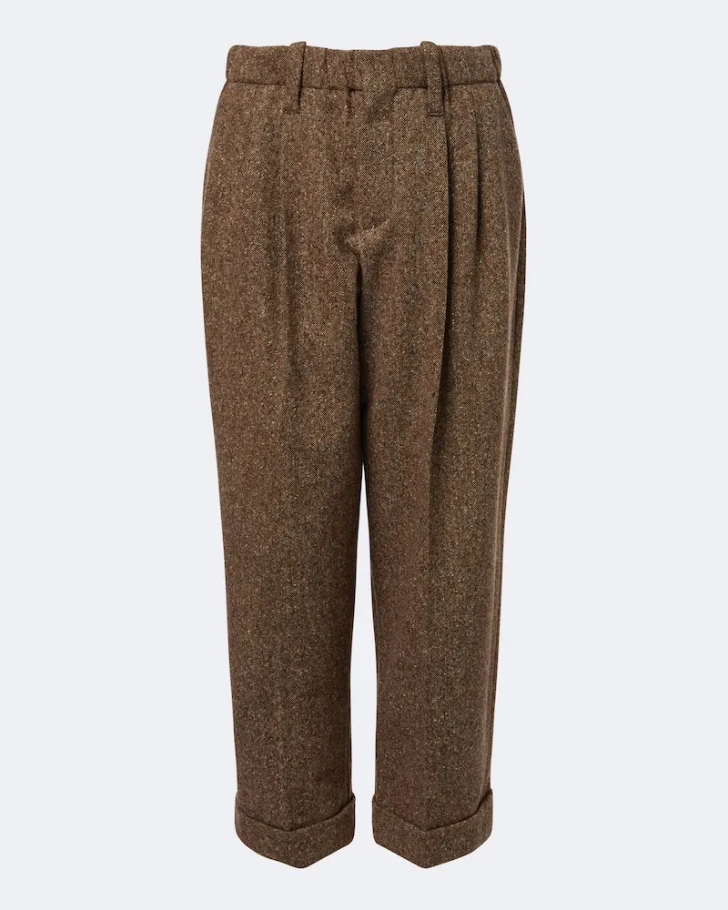 Brunello Cucinelli Pantaloni regular a vita alta in misto lana Marrone