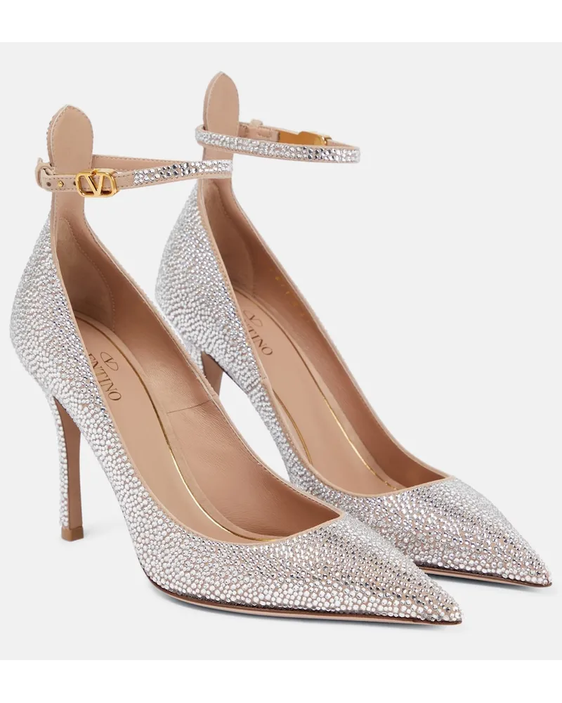 Valentino Garavani Pumps Tan-Go in pelle con cristalli Argento