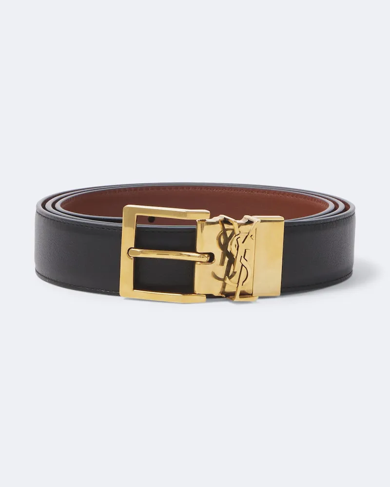 Saint Laurent Cintura Cassandre in pelle Nero