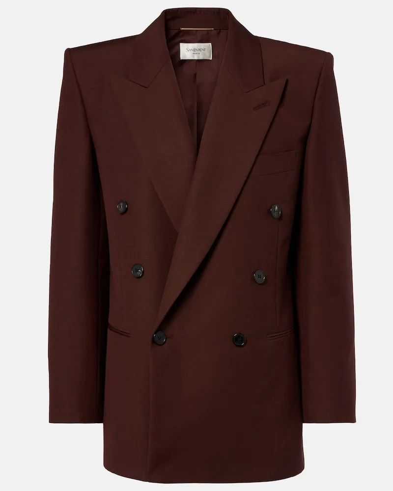 Saint Laurent Blazer doppiopetto in lana e mohair Marrone