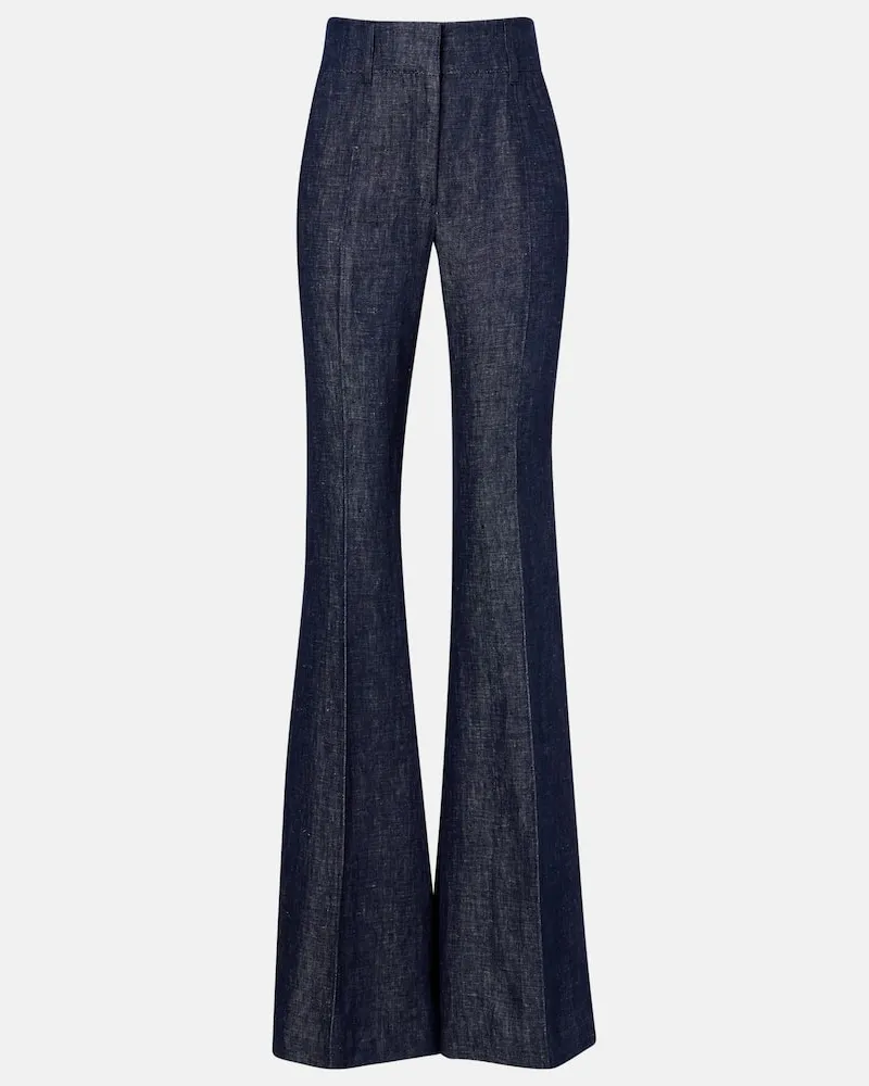 Gabriela Hearst Pantaloni flared Rhein in lino Blu