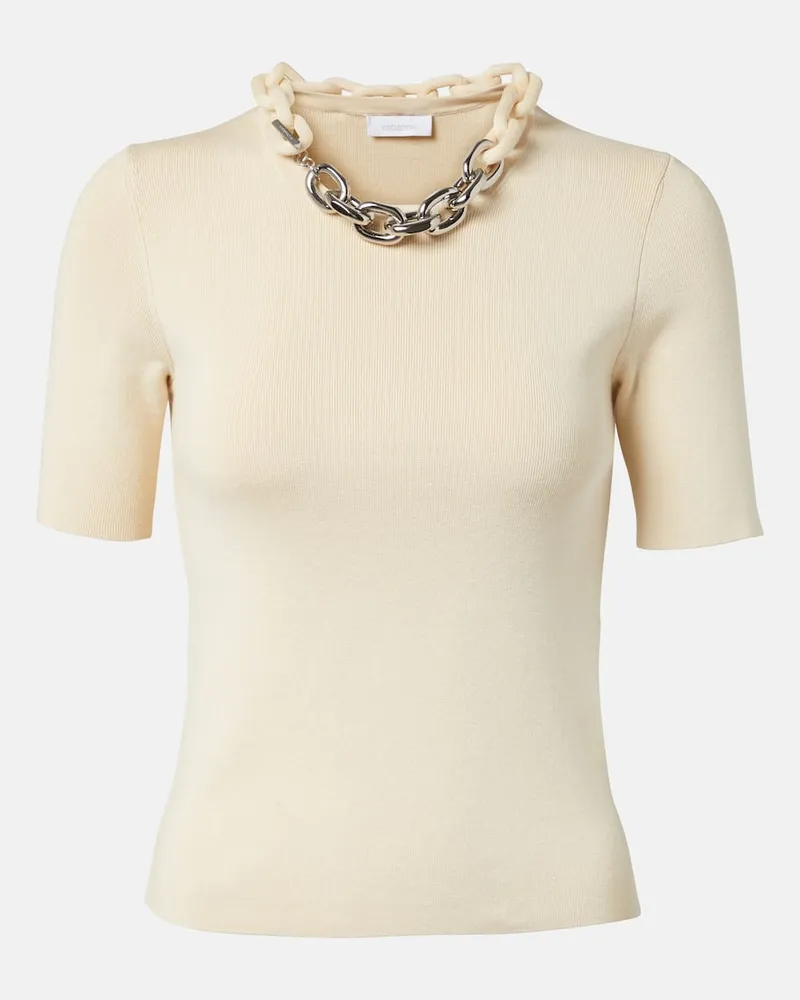 Paco Rabanne Top in misto seta e cotone con catena Neutro