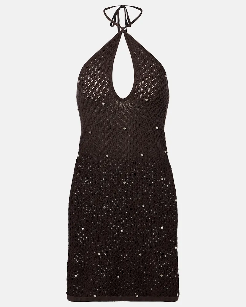 STAUD Abito corto Isola in crochet di cotone Marrone