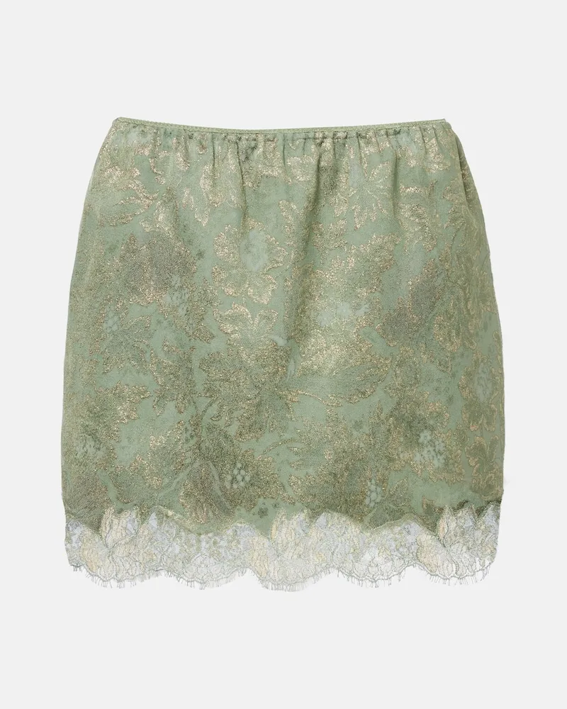 Saint Laurent Minigonna in jacquard di misto cotone con pizzo Verde