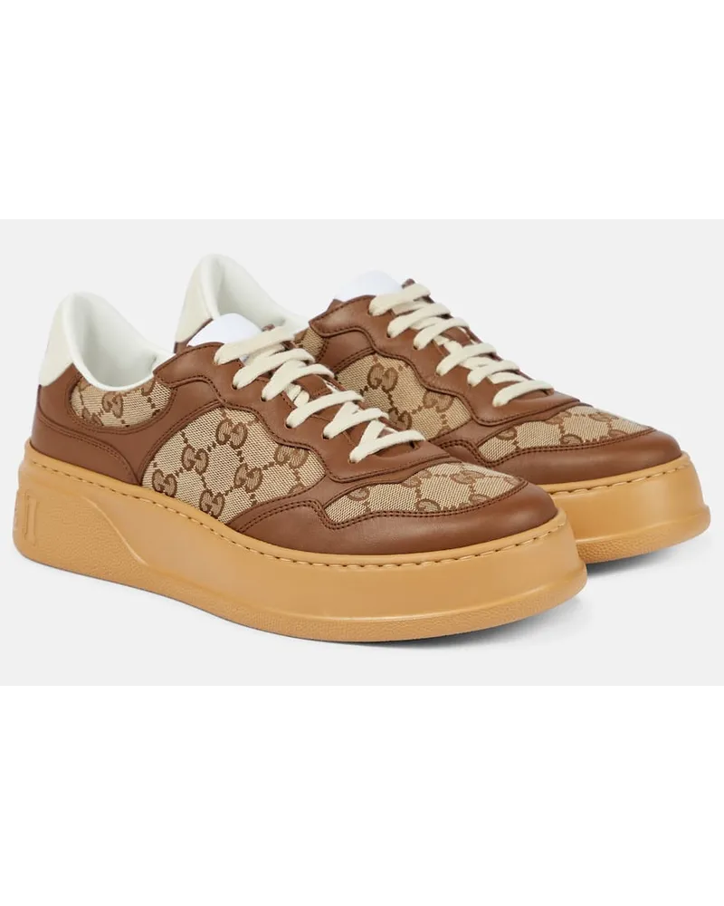 Gucci Sneakers in canvas GG e pelle Marrone