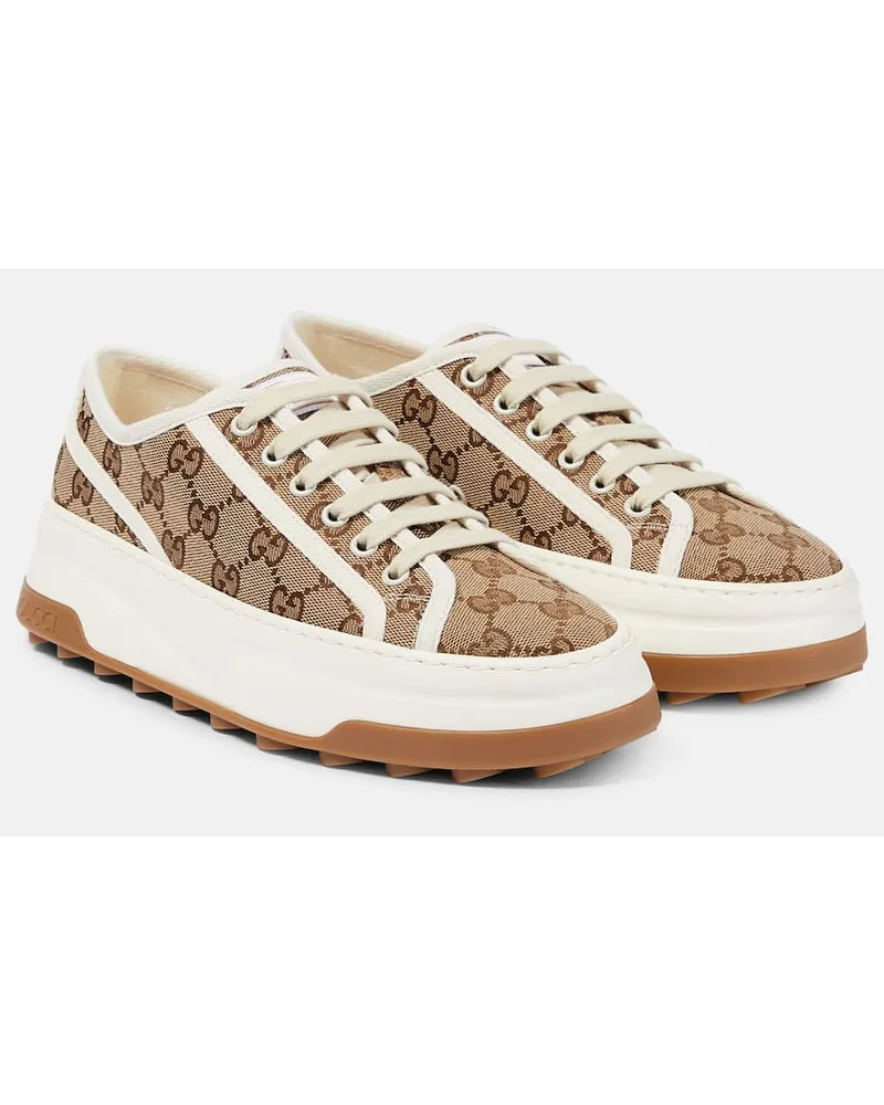 Gucci Sneakers con platform e stampa GG Beige