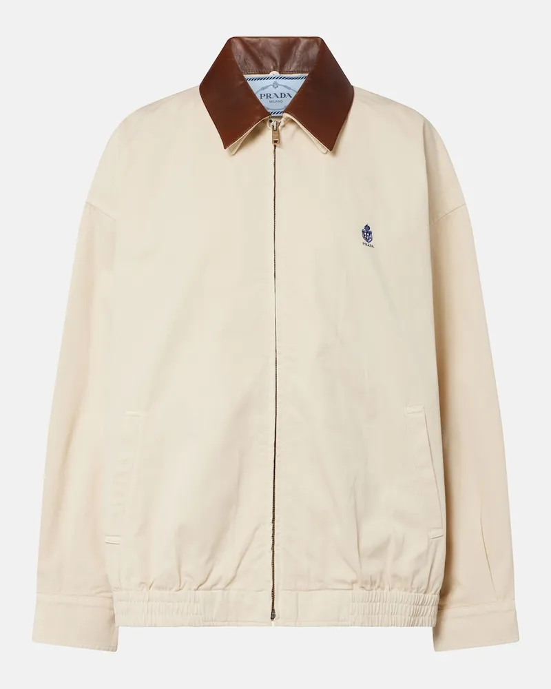 Prada Giacca blouson oversize in cotone con pelle Beige