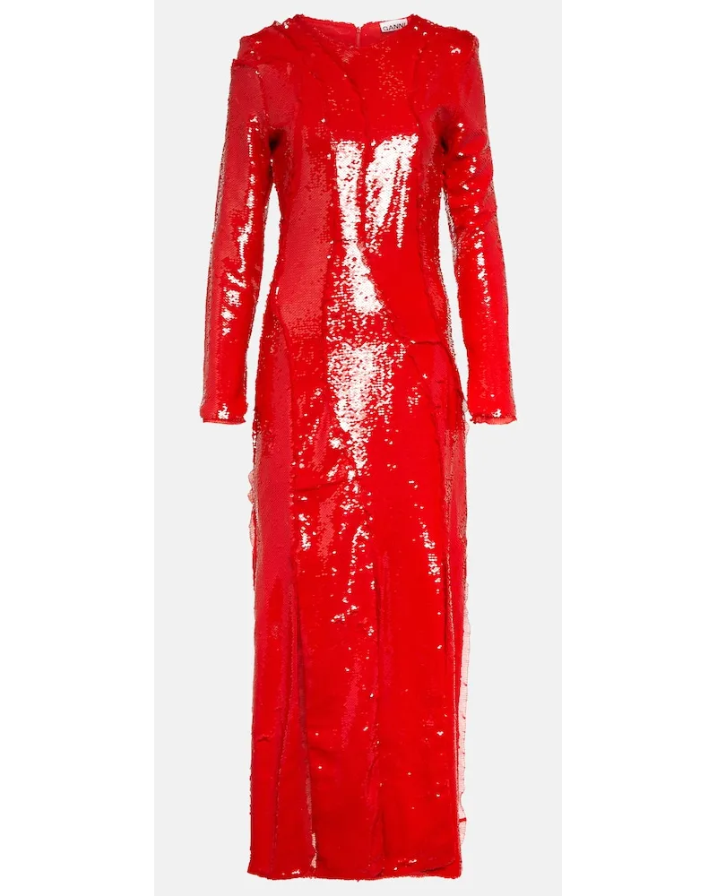 Ganni Abito lungo con paillettes Rosso