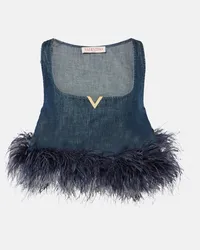 Valentino Garavani Top VGold di jeans con piume Blu