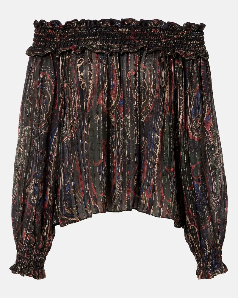Saint Laurent Top off-shoulder in seta con stampa paisley Multicolore