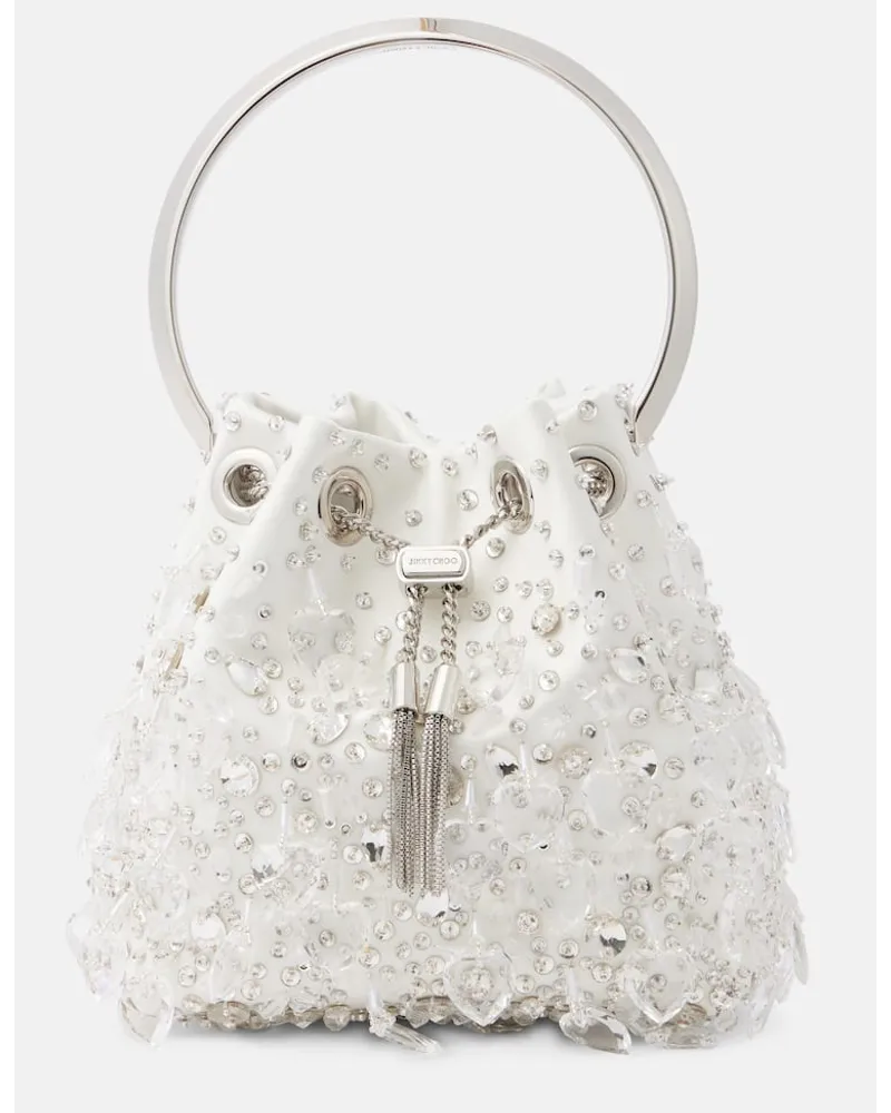 Jimmy Choo Borsa Bon Bon in raso con cristalli Bianco