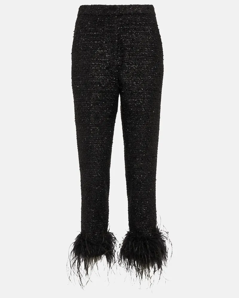 Rebecca Vallance Pantaloni Jourdan in bouclÃ© con piume Nero