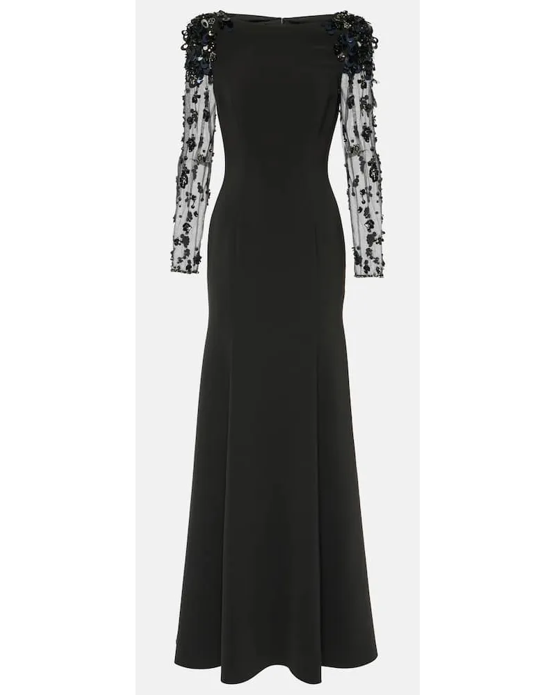 Jenny Packham Abito lungo Adella in crêpe Nero