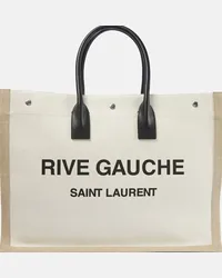 Saint Laurent Borsa Rive Gauche in canvas con pelle Bianco