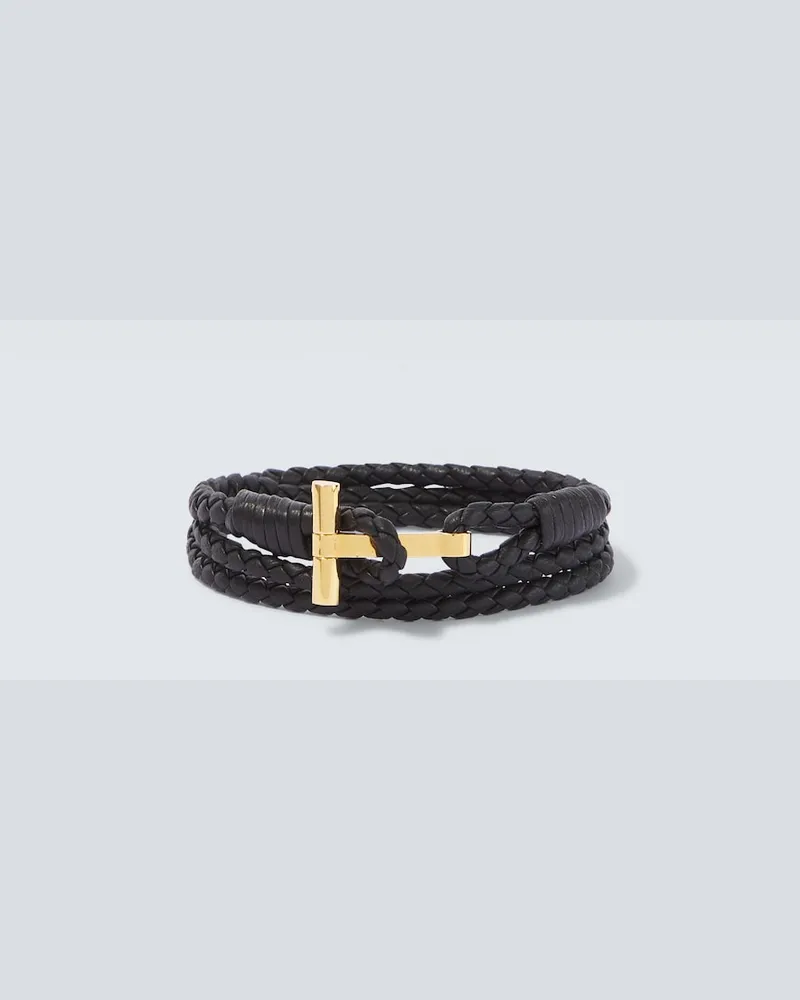 Tom Ford Bracciale T in pelle intrecciata Nero