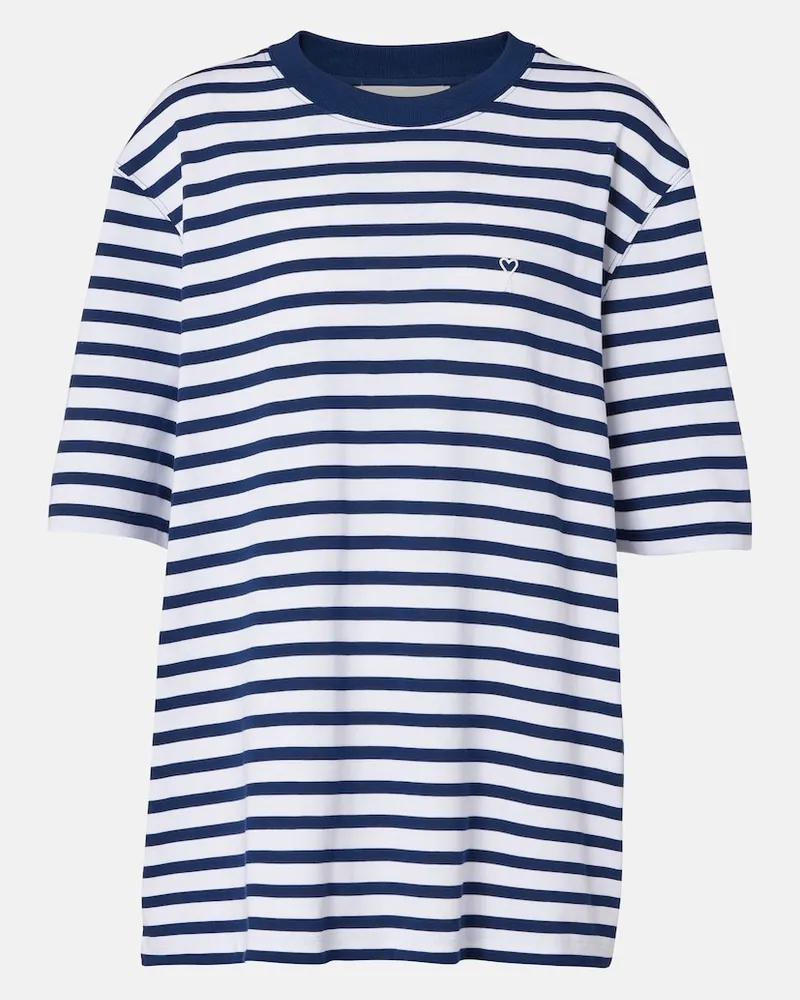 AMI Paris T-shirt in jersey di cotone a righe Blu