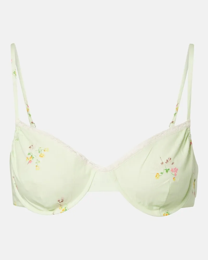 Prada Top bralette in cotone con pizzo Verde