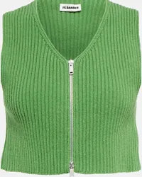 Jil Sander Top cropped in maglia di cotone a coste Verde