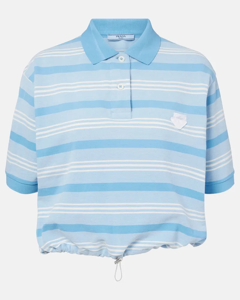 Prada Polo cropped in piquÃ© di cotone a righe Blu