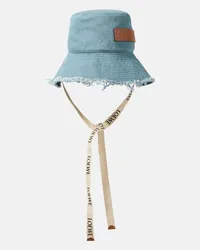 Loewe Paula's Ibiza - Cappello Fisherman in denim con pelle Blu