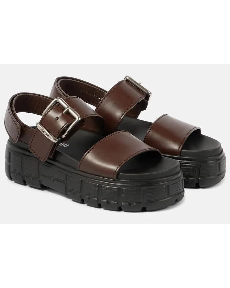 Miu Miu Sandali 50 in pelle con platform Marrone