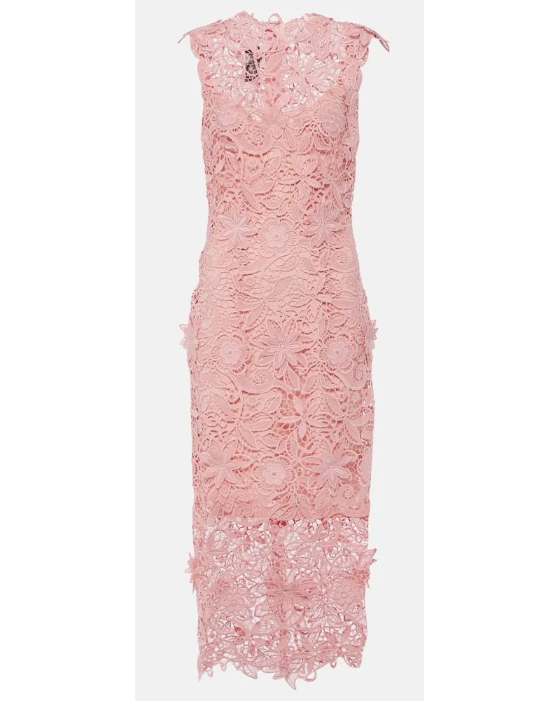 Monique Lhuillier Abito midi in pizzo guipure Rosa