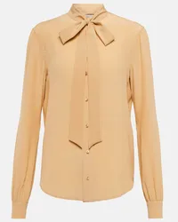 Saint Laurent Camicia in seta con lavallière Beige