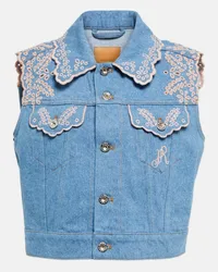 Paco Rabanne Gilet di jeans con ricami Blu