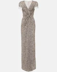 Jenny Packham Abito lungo Bunny Blooms con paillettes Argento