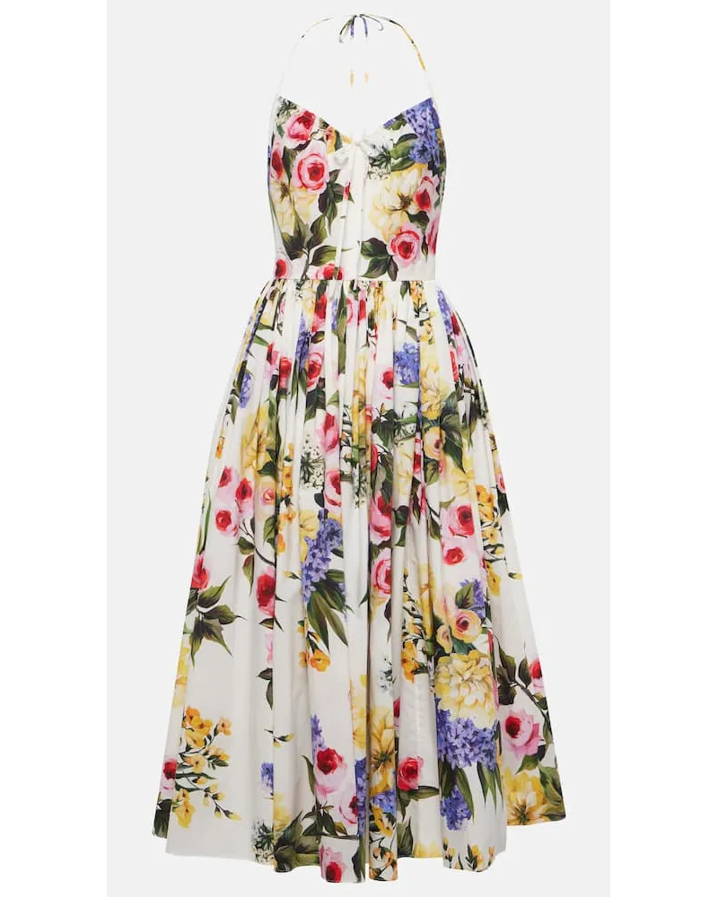 Dolce & Gabbana Abito midi in cotone con stampa floreale Multicolore