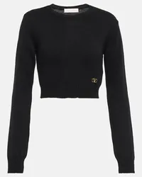 Valentino Garavani Pullover cropped VLogo in cashmere Nero