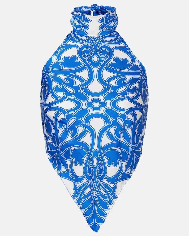 Poupette St Barth Top halterneck Guilia con stampa Blu