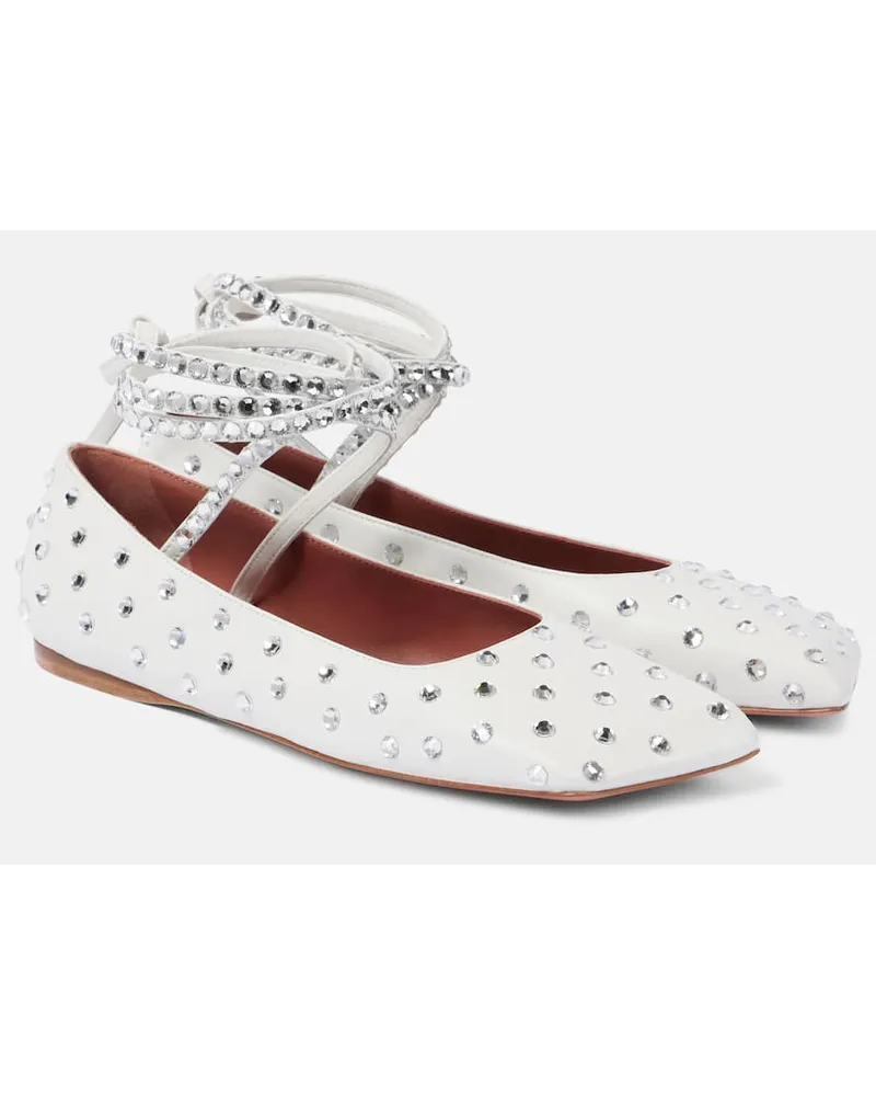 Amina Muaddi Ballerine Ane in pelle con cristalli Bianco
