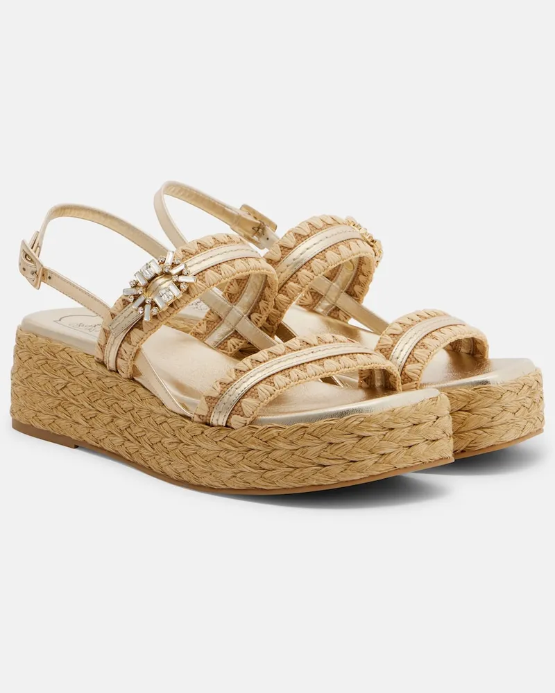 Roger Vivier Sandali espadrillas con platform e cristalli Beige
