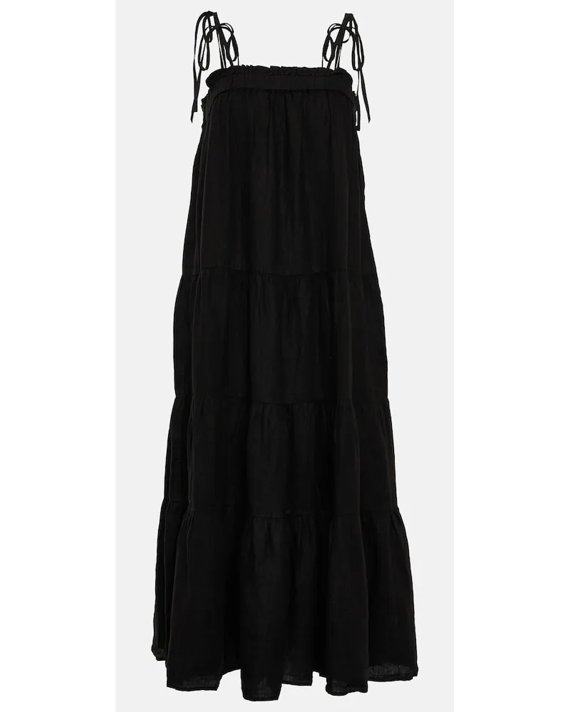 Velvet Abito lungo Charlie in lino a balze Nero