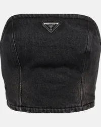 Prada Top cropped di jeans con logo Nero