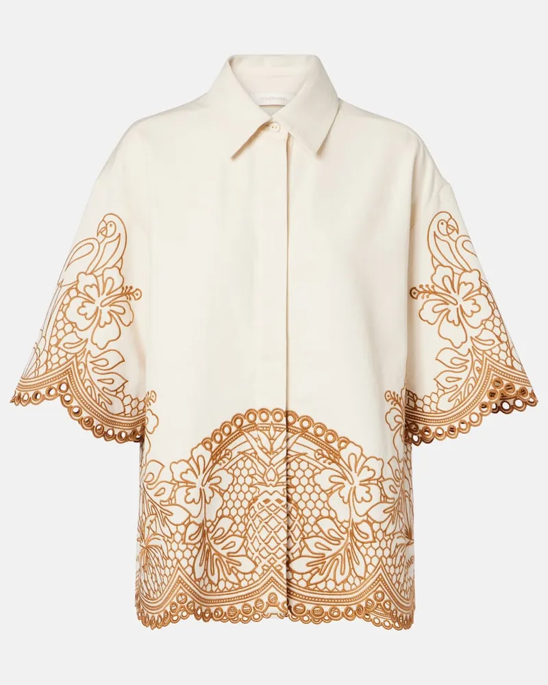 Zimmermann Camicia Como in cotone con ricamo Bianco