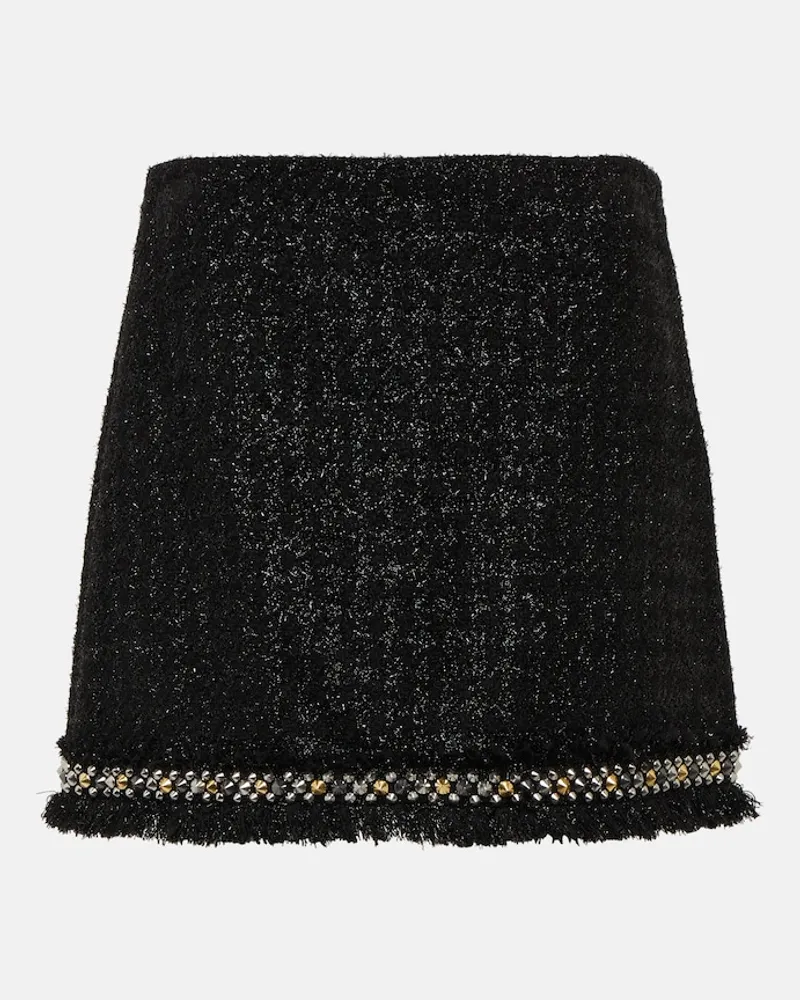 Versace Minigonna in tweed di misto lana con lamÃ Nero