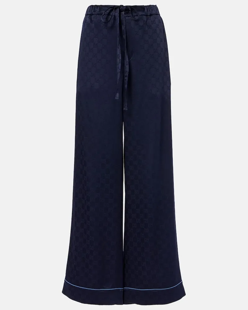 Gucci Pantaloni a gamba larga in raso GG Blu