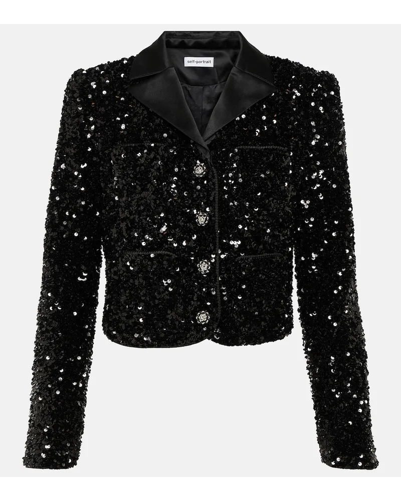 Self-Portrait Giacca cropped con paillettes Nero