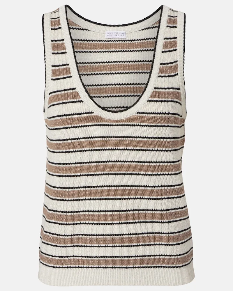 Brunello Cucinelli Top in misto cotone a righe Beige