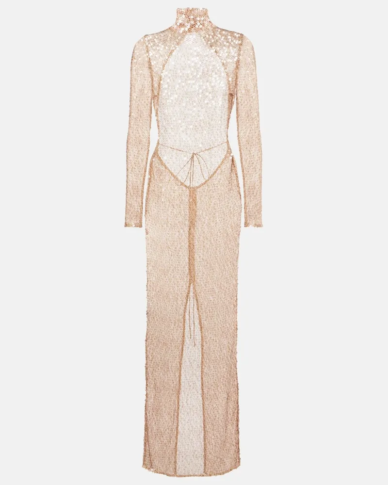 Magda Butrym Abito lungo trasparente con collo alto Beige