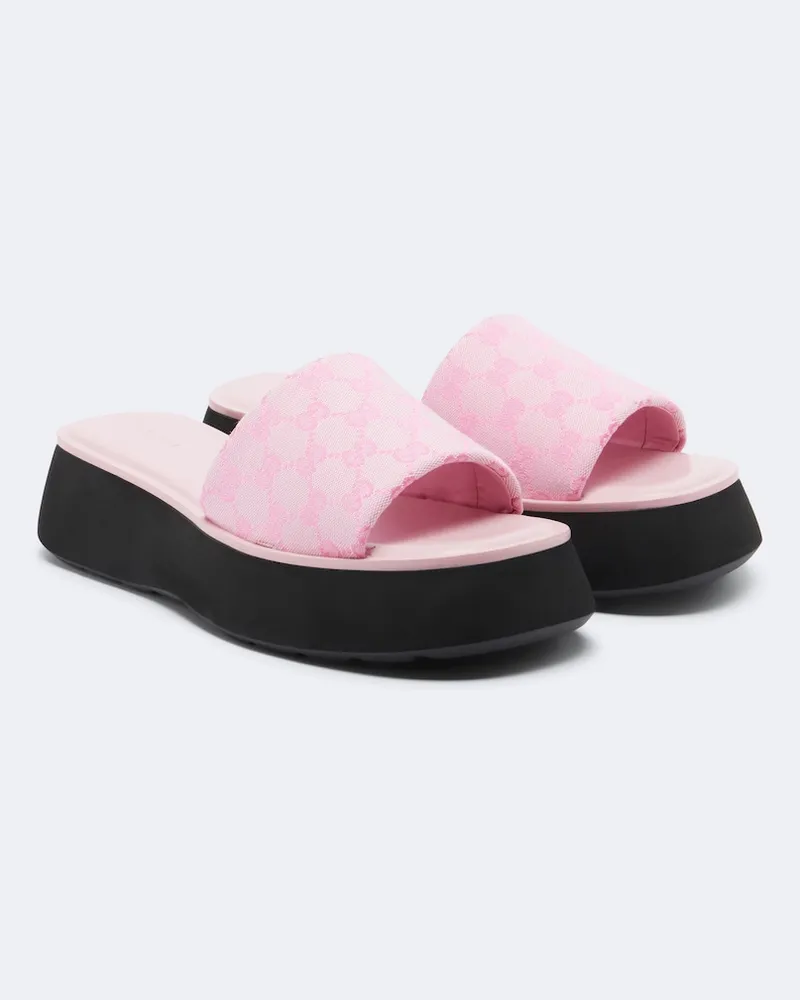 Gucci Sandali GG in canvas con plateau Rosa